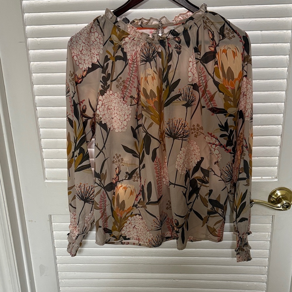 DownEast Floral Blouse in Cream and Orange